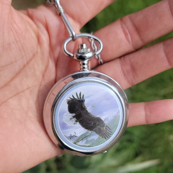Vintage Al Agnew exclusive edition "Majestic Flight" bald eagle pocket watch - Picture 9 of 16